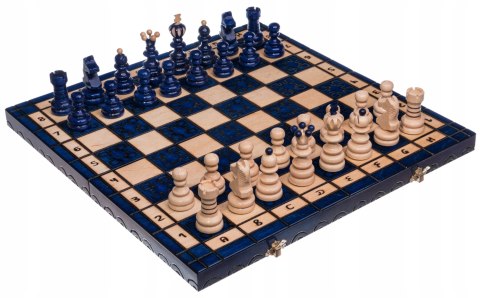 Szachy drewniane PERŁA DUŻA NIEBIESKA metalowe zatrzaski szachownica 42 cm Szachy drewniane PERŁA DUŻA NIEBIESKA metalowe zatrzaski szachownica 42 cm
