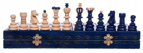 Szachy drewniane PERŁA DUŻA NIEBIESKA metalowe zatrzaski szachownica 42 cm Szachy drewniane PERŁA DUŻA NIEBIESKA metalowe zatrzaski szachownica 42 cm