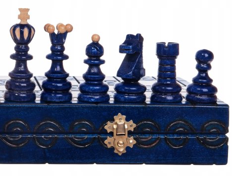 Szachy drewniane PERŁA DUŻA NIEBIESKA metalowe zatrzaski szachownica 42 cm Szachy drewniane PERŁA DUŻA NIEBIESKA metalowe zatrzaski szachownica 42 cm
