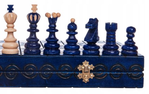 Szachy drewniane PERŁA DUŻA NIEBIESKA metalowe zatrzaski szachownica 42 cm Szachy drewniane PERŁA DUŻA NIEBIESKA metalowe zatrzaski szachownica 42 cm