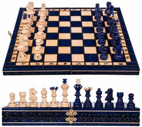 Szachy drewniane PERŁA MAŁA NIEBIESKA 35cm szachownica ozdobne figury szach Szachy drewniane PERŁA MAŁA NIEBIESKA 35cm szachownica ozdobne figury szach