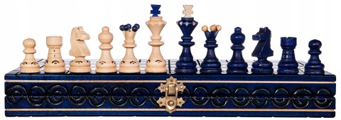 Szachy drewniane PERŁA MAŁA NIEBIESKA 35cm szachownica ozdobne figury szach Szachy drewniane PERŁA MAŁA NIEBIESKA 35cm szachownica ozdobne figury szach