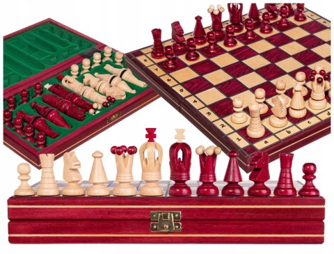 Szachy drewniane RUBEDO 31 cm Czerwone Ozdobna szachownica metalowe zawiasy Szachy drewniane RUBEDO 31 cm Czerwone Ozdobna szachownica metalowe zawiasy