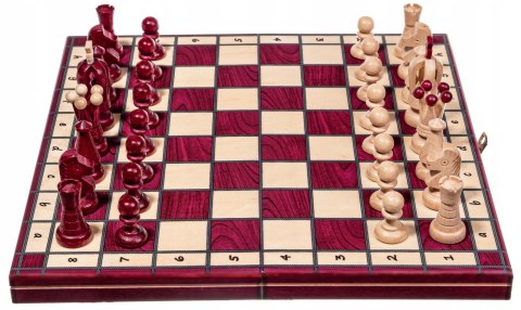 Szachy drewniane RUBEDO 31 cm Czerwone Ozdobna szachownica metalowe zawiasy Szachy drewniane RUBEDO 31 cm Czerwone Ozdobna szachownica metalowe zawiasy
