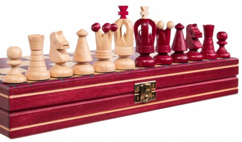 Szachy drewniane RUBEDO 31 cm Czerwone Ozdobna szachownica metalowe zawiasy Szachy drewniane RUBEDO 31 cm Czerwone Ozdobna szachownica metalowe zawiasy