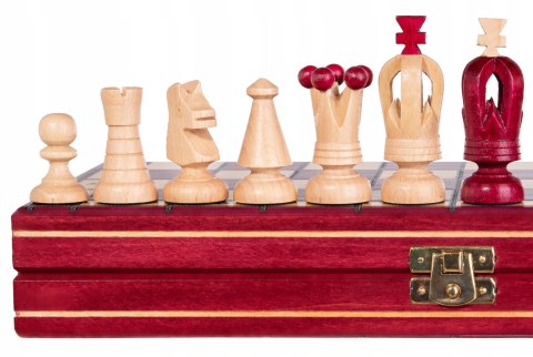Szachy drewniane RUBEDO 31 cm Czerwone Ozdobna szachownica metalowe zawiasy Szachy drewniane RUBEDO 31 cm Czerwone Ozdobna szachownica metalowe zawiasy