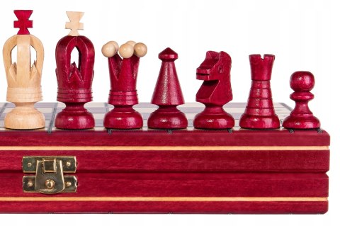 Szachy drewniane RUBEDO 31 cm Czerwone Ozdobna szachownica metalowe zawiasy Szachy drewniane RUBEDO 31 cm Czerwone Ozdobna szachownica metalowe zawiasy