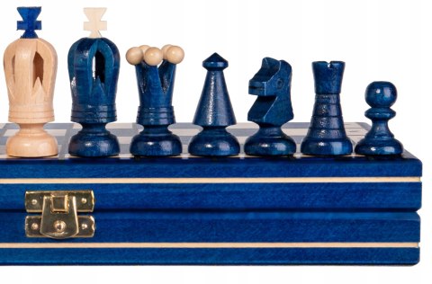 Szachy drewniane RUBEDO 31 cm Niebieskie Ozdobna szachownica składana szach Szachy drewniane RUBEDO 31 cm Niebieskie Ozdobna szachownica składana szach