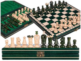 Szachy drewniane RUBEDO 31 cm Zielone Ozdobna szachownica Metalowe zawiasy