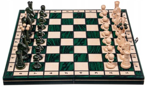 Szachy drewniane RUBEDO 31 cm Zielone Ozdobna szachownica Metalowe zawiasy Szachy drewniane RUBEDO 31 cm Zielone Ozdobna szachownica Metalowe zawiasy